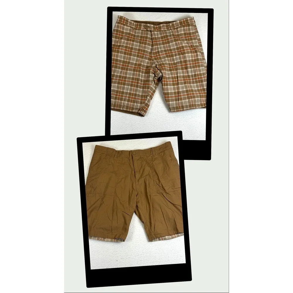 Banana Republic Mens Reversible Ripstop Plaid/Brown Shorts Size 40 Rare